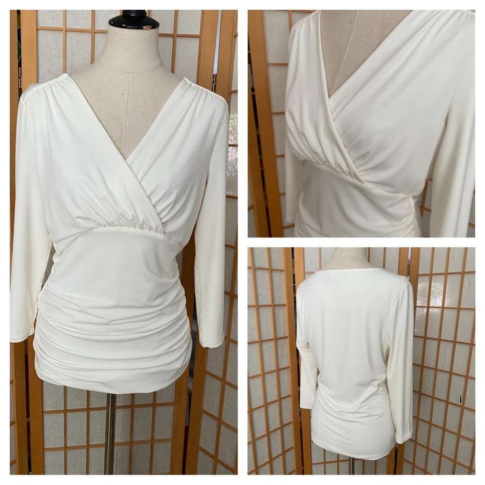 Classiques Entier Cream Ruched Crossover Stretch Top SZ L